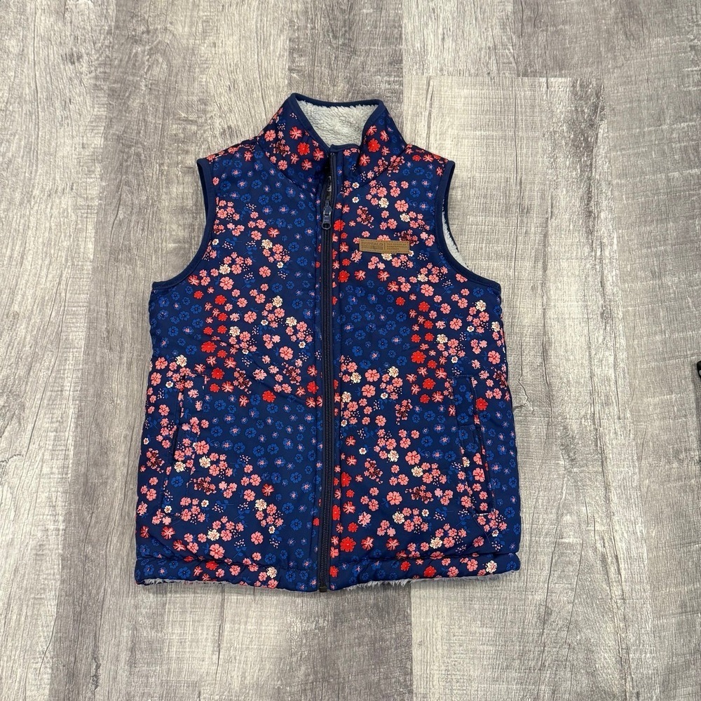 Buffalo David Bitton Girls Floral Puffer Vest Sherpa Lined Reversible Size‎ 7/8